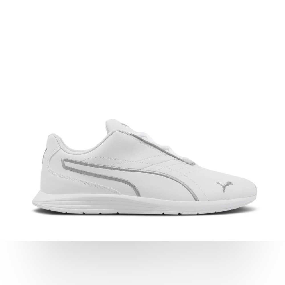 NIB Puma Ella SoftFoam+ White/Silver Leather Lace-up Sneakers, Sz 9.5